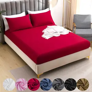 Solid Color Fitted Sheet Set, 2/3 Counts/set Including 1 Fitted Sheet & 1/2 Pillowcase, Soft Comfortable Bedding Set for Home Bedroom