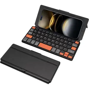Universal  Mini Keyboard,  Compact Keyboard with Orange Navigation  & Any-Angle Stand for Android/iOS/Windows, Dual-Device Keypad for Phones/Galaxy Z Fold/iPad mini