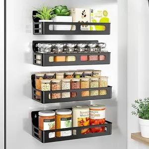 Magnetic Spice Rack for Refrigerator, 4 Pack Premium Plastic Spice Rack Organizer, Magnetic Fridge Shelf Seasoning Rack, Kitchen Organization Metal