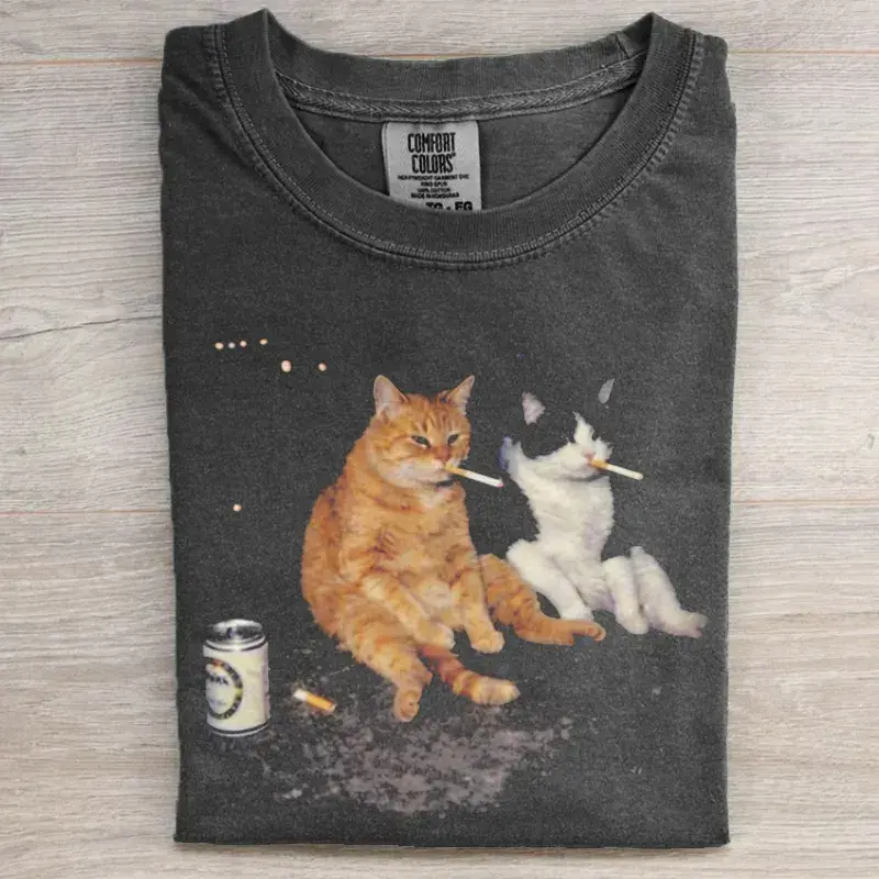 Smoking Cats Comfort Colors T-shirt, Vintage 90s Funny Edgy Cat Meme Tee, Unisex Fit Design, Casual Streetwear, Gift for Cat Lovers