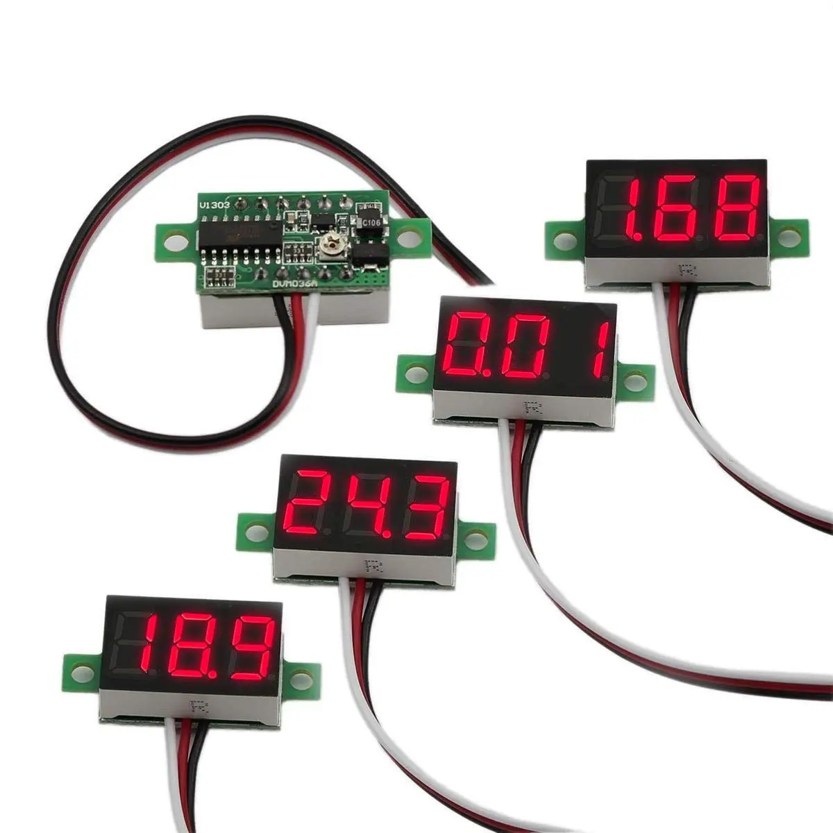 Pack of 5 Three-Wire Calibratable DC 0~30V Red Digital Mini Voltmeter Gauge Tester Mount Car Motorcycle Battery Monitor Volt Voltage Meter 0.36" Red LED Display Panel
