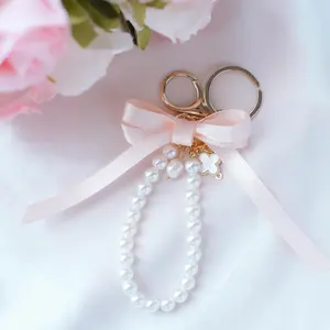 Pink Pearl and Ribbon Keychain