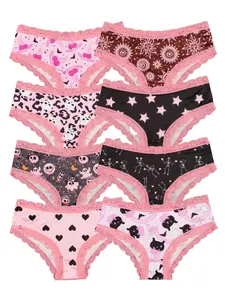 8-Pack Women's Fashion Printed Underwear Set, Lace Trim, Seamless Crotch Design, Elastic Waistband, Slim-Fitting, All Seasons, Sexy Style, Lace Trim Knickers