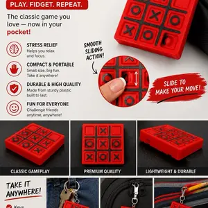 Big Keychain Tic Tac Toe Game Red Plastic Accessory for Bags and Keys