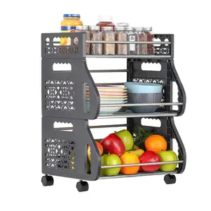 3 Tier Stackable Storage Baskets for Kitchen, Fruit Vegetable Organizer Cart with Wheels, Multi-functional Storage Basket Stand Utility Rack for Pantry, Produce, Onion, Potato