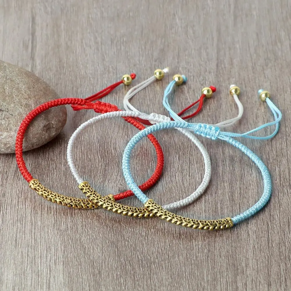 Unisex Tibetan Buddhist Braided Rope Bracelet - Handmade Good Luck Jewelry with Gold Color Beads, Adjustable Spiritual Protection Charm, Bra Accessory for Daily Wear, Spirituality