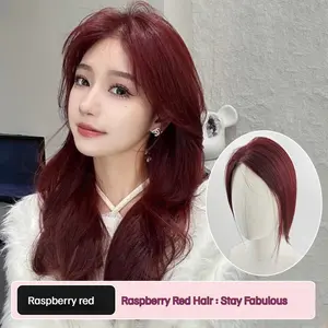 Raspberry Red Real Human Hair Bangs Topper – Volumizing High Root Lift Cover Gray Lightweight Invisible Natural Look Top Piece for Women