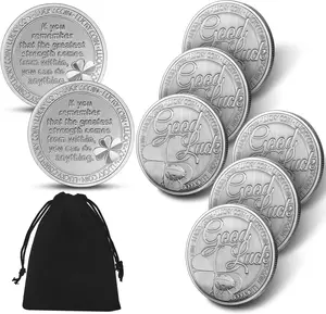 Lucky Coins Set for St. Patrick's Day 8 Pieces Iron Coins with 4 Leaf Clover & Ladybird Patterns Double-Sided Good Luck Charms with Black Flannel Bag for Women Men