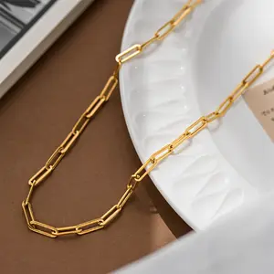 Stylish Gold - Tone Rectangular Link Chain Necklace - Perfect for Daily & Party Wear Versatile Accessory Timeless Elegance Trendy Look Casual Outfits Formal Outfits
