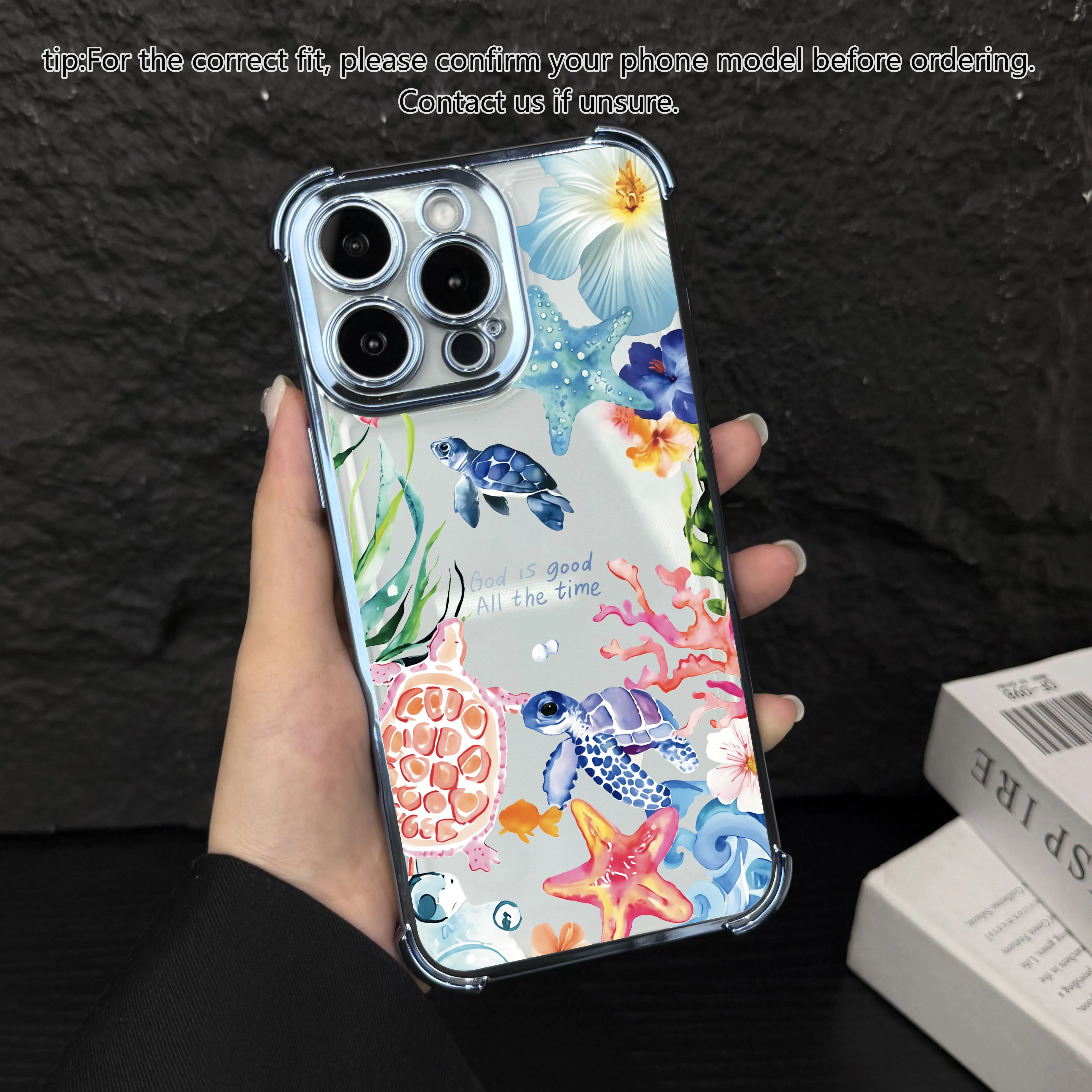 Summer vibes marine creature pattern phone case, four corner airbag protection, skin friendly TPU material, suitable for iPhone 17 Pro Max 16 Pro Max 15 Pro 14 13 12 11 and Samsung Galaxy S26 S25 S24 S23 phone case - A207