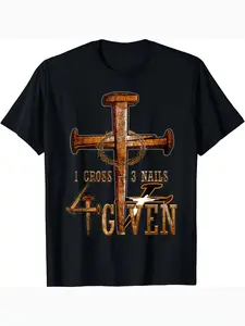 Men's Christian Graphic T-Shirt - 1 Cross 3 Nails 4 Given Design with Crown of Thorns & Cross Print, Soft Breathable Fabric, All-Season Comfort, S-3XL Sizes, Machine Washable Black Tee for Church Events & Casual Attire - Faith-Based Apparel