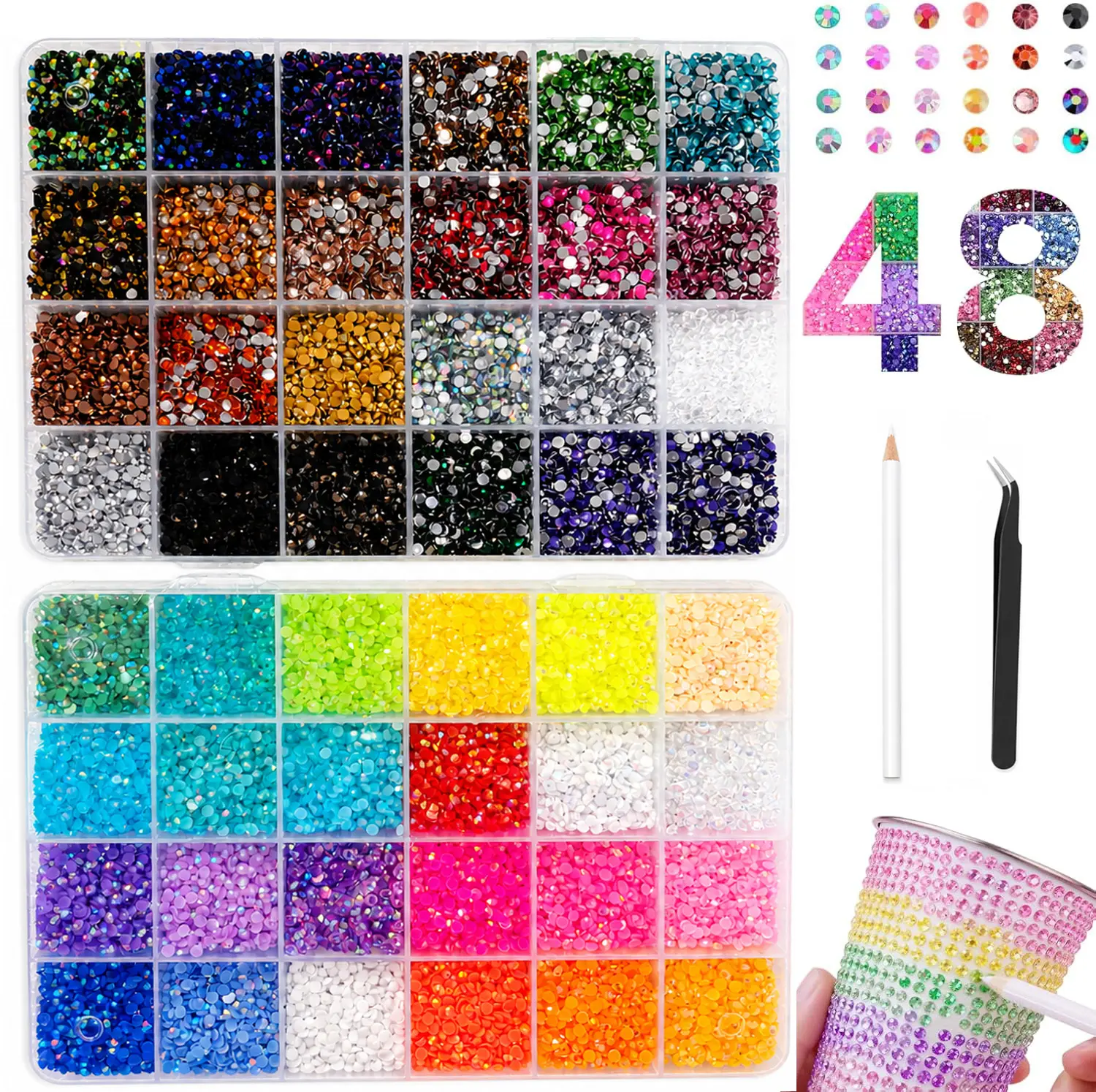 48 Colors Resin Jelly Rhinestones for Bedazzling Kit, 48,000 Pcs | 3mm Flatback Rhinestones for Crafting, Bedazzler Kit with Tools, Bedazzling Gems for Clothes, Books & Shoes - Christmas Birthday Gifts for Women dly diamond art