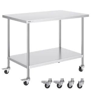 VEVOR Stainless Steel Work Table 30 x 48 x 38 Inch, Summervibes,Summervibes, with 4 Wheels, 3 Adjustable Height Levels, Heavy Duty Food Prep Worktable for Commercial Kitchen Restaurant, Silver