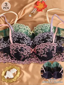 "3-Pack Lace Push-Up Underwire Bra Set: Removable & adjustable straps, lifts & prevents sagging. Pretty floral lace, soft fabric — great support, stylish, your daily versatile staple! Grab it now! "
