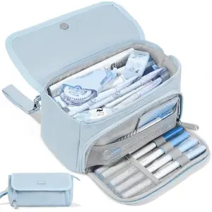 Super Large Pencil Case, Big Capacity Pencil Bag with 3 Compartments, can hold 100 pencils,Cute Pencil Pouch with Zipper,Portable Stationery Pen Bag,Aesthetic School Supplies For Girls,Haze Blue
