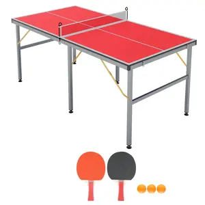 Red Professional Outdoor Table Tennis Tables,6x3FT Indoor/Outdoor Portable Ping Pong Table Game with Net for Adults/Teens,2 Table Tennis Paddles and 3 Balls