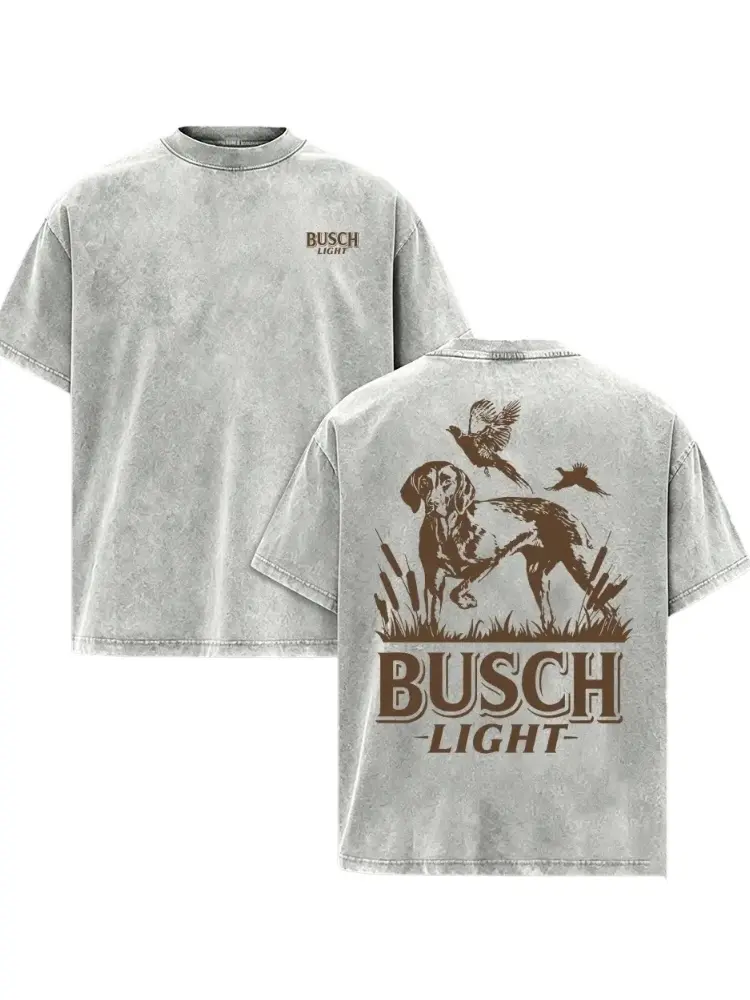 Men’s Vintage Washed Hunting Dog Graphic T-Shirt 100% Cotton Oversized Outdoor Tee, Retro Bird Hunting Shirt With Retriever Artwork, Heavyweight Nature Graphic Streetwear, Soft Breathable Country Hunting Gift for Outdoorsmen Menswear Tops