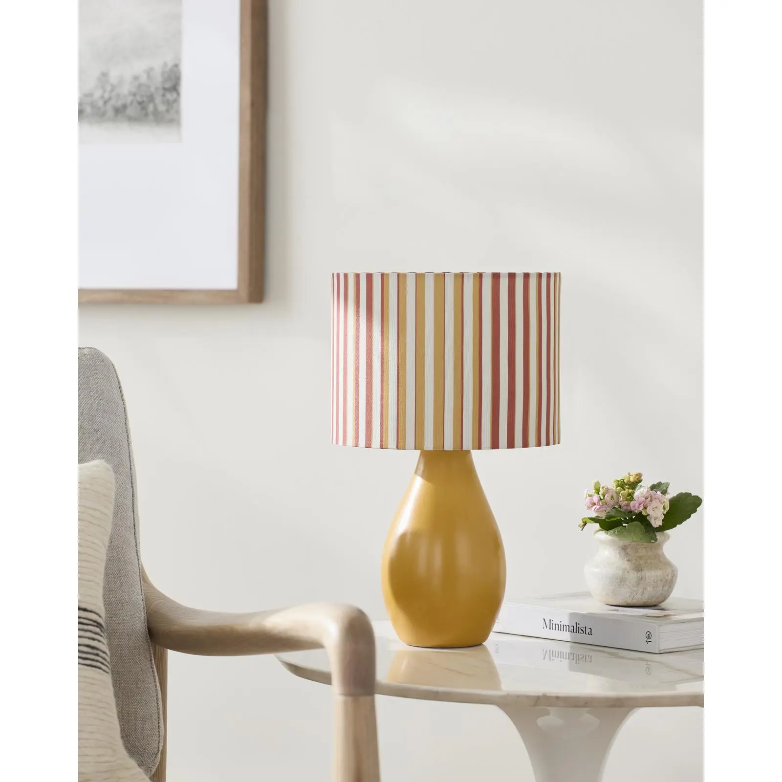 Livabliss Melbu Striped Art Deco Accent Table Lamp - 15 in Ceramic Base Nightstand Lamp, Easy-Clean Design, Warm Glow, Indoor Room Lights, Home Decoration, Bedroom Use for Home Improvement