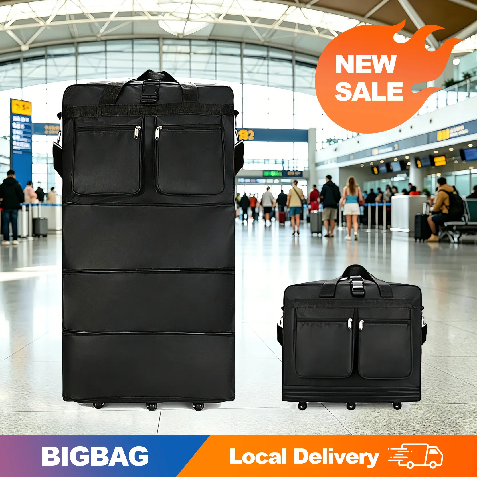 travel essentials  Large-capacity foldable waterproof  bag with wheels, easy to store and pack more items. portable storage folding  stylish multifunctional Spinner Expandable out doors  bag for  lightweight space wet Duffle luggage duffle bag garment fat