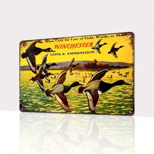 Vintage Hunting Scene Themed Aluminum Sign, Vintage Metal Sign, 8 x 12 Inch Retro Style Hunting Sign, Wall Decor for Home Living Room Bedroom, Home Decor