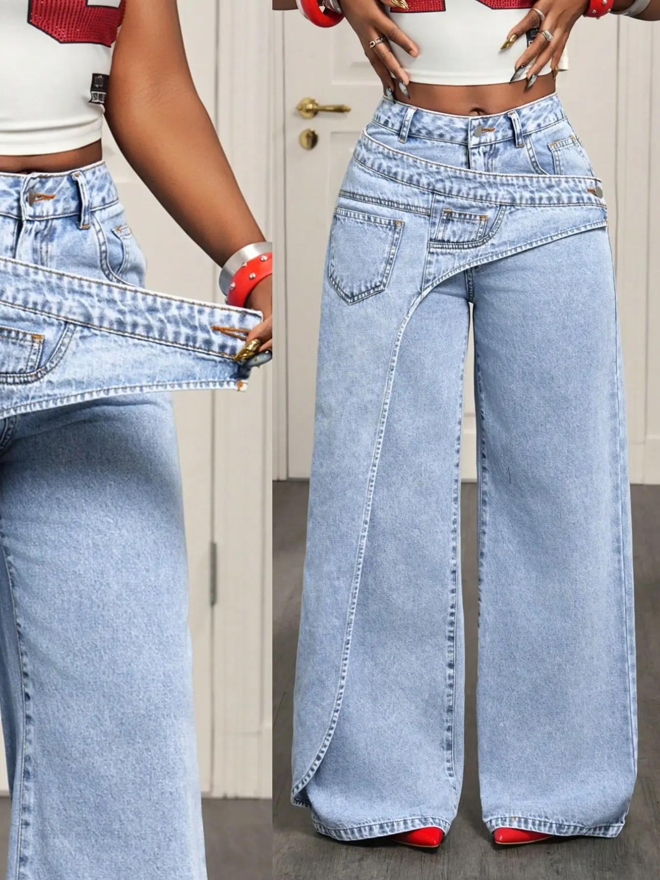 【Black Friday】Women's Casual Long Denim Pants, Loose-Fitting, All-Season Wear, Trendy Asymmetrical Design 【Black Friday】Women's Casual Long Denim Pants, Loose-Fitting, All-Season Wear, Trendy Asymmetrical Design