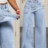 Women's Casual Denim Long Pants, Elegant Plain Pattern, Loose-Fitting, All-Season Fashion, Trendy Asymmetrical Design