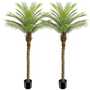 7FT Artificial Palm Trees Set of 2, Tropical Style Faux Palm for Indoor & Outdoor Home Decoration, Realistic Appearance Perfect for Courtyard and Terrace Decor