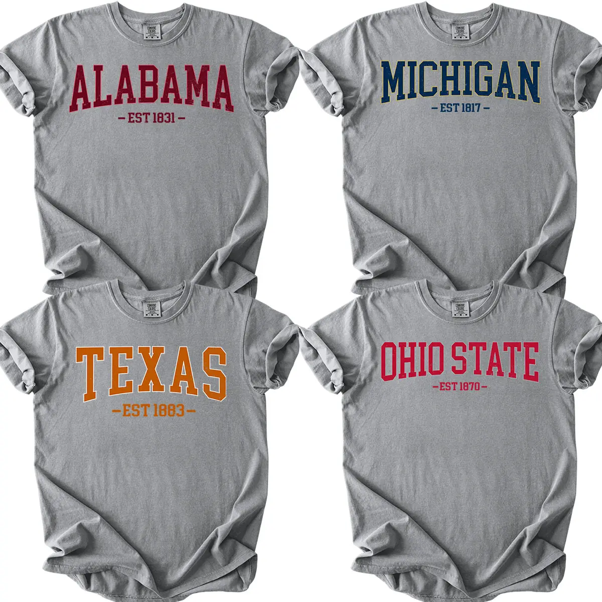 Comfort Colors Grey Vintage Distressed Varsity State Shirt, Unisex Faded Graphic Tee Athletic Style Casual Outfit for Students, Gift for Friends on Back to School & Holidays Blue Classic