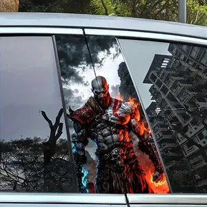 2Piece waterproof sunscreen car B-pillar sticker durable vinyl semi-matte surface disposable easy to paste brave warrior pattern Side Decals