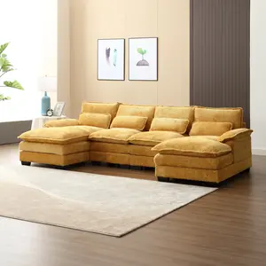 UNITED WE WIN Modern Large chenille Fabric U-Shape Sectional Sofa