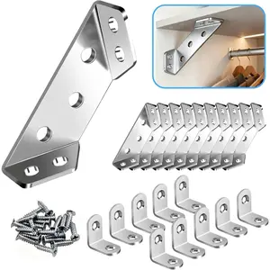 20 Pack Universal Stainless Steel Furniture Corner Connector, Stainless Steel Angle Corner Brackets for Shelf Cabinet Table Chair, Trapeziform Corner Brace Support Bracket Fastener ()