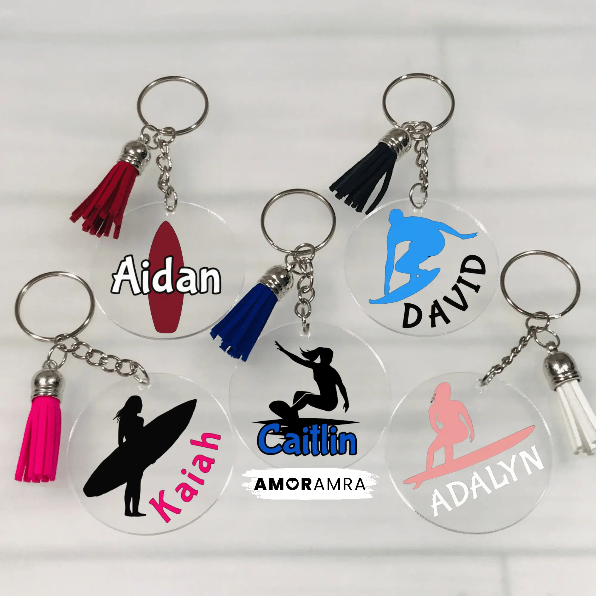 Personalized Surfer Keychain, Surfboard Bag Tag Surfing Keychain Surfs Up Aloha Keychain