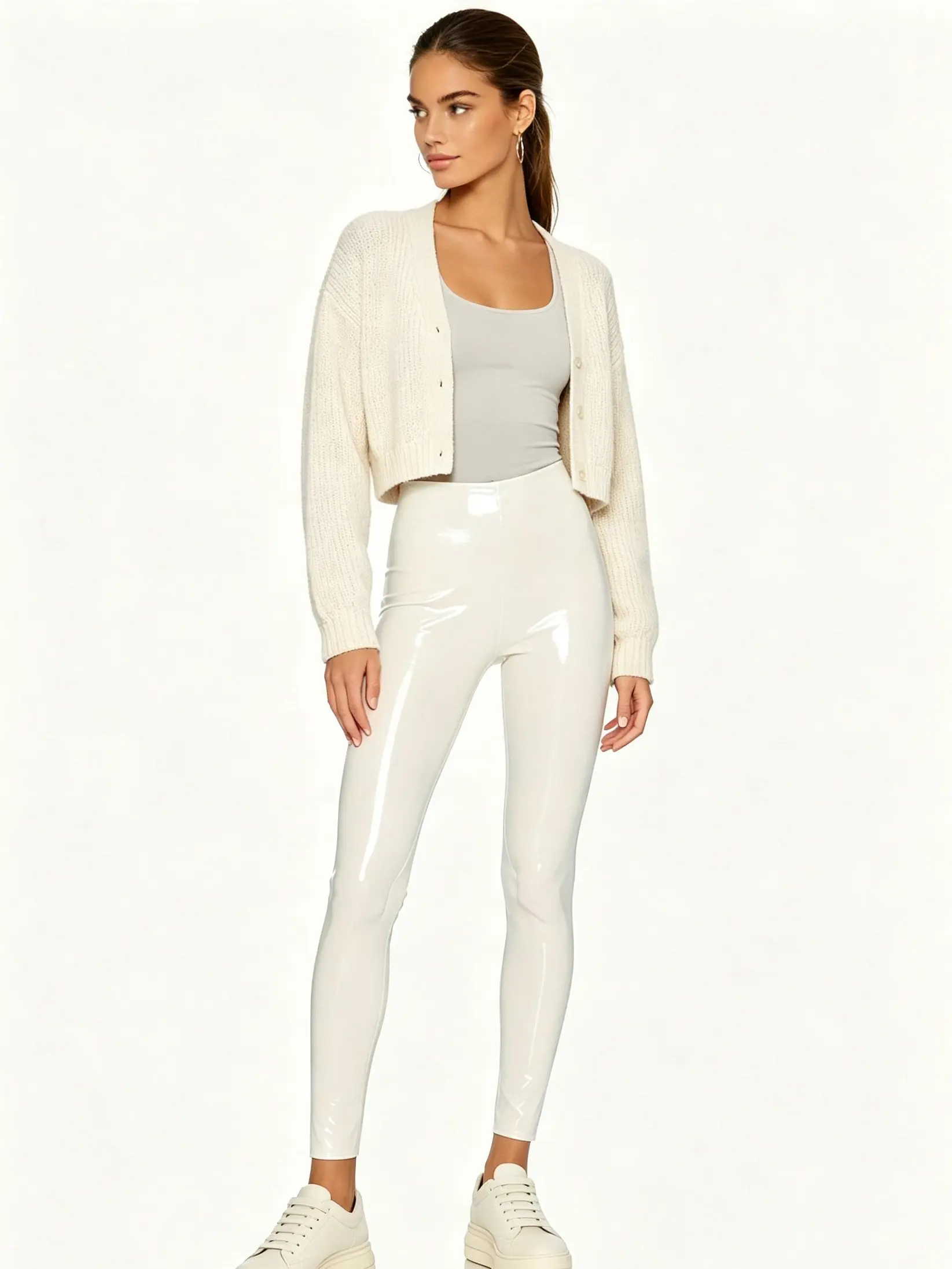 Women's Shiny PU-Latex-PVC Leggings - High-Waisted Pants, Bodycon Cut, Multi-Size, Slight Stretch Slim Trousers