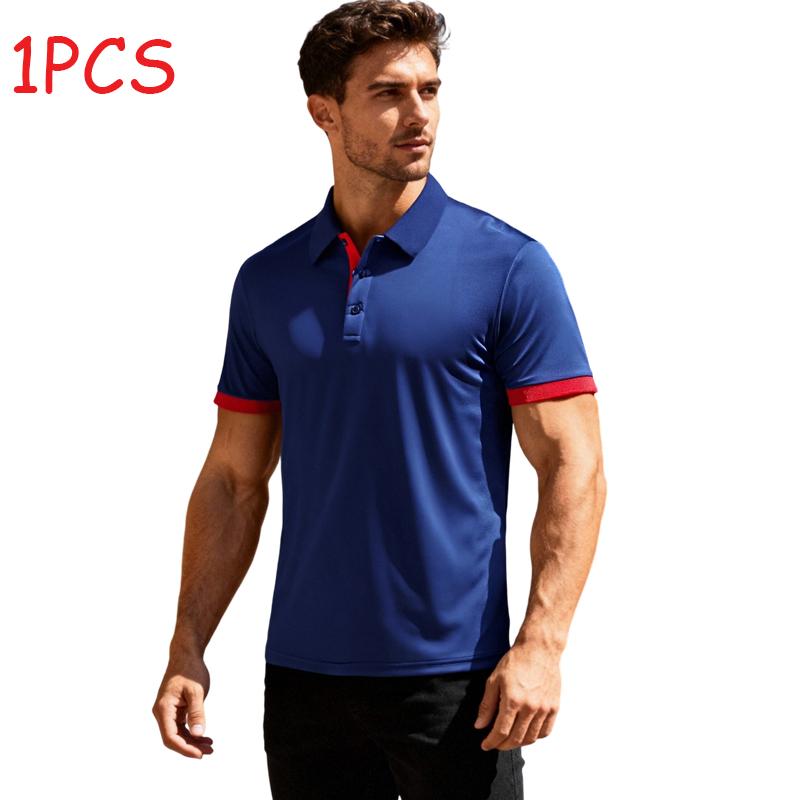 Men’s polo shirt set — men’s casual wear, solid-color button basic design, multifunctional; men’s bowling/golf apparel suitable for everyday wear and summer business style.