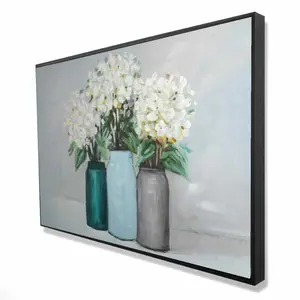 Begin Home Decor 2081-2436-FL117 24 x 36 in. Hydrangea Flowers in Blue Vases - Romantic Botanical Canvas