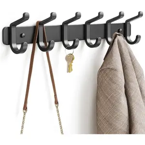 Coat Rack Wall Mounted Heavy-Duty: Metal Coat Hanger 6 Hooks for Hanging Hat, Clothes, Robe, Backpack, Bathroom Towels, Jacket, Purse - Closet, Door, Entryway, Mudroom (Black, 1 Pack)