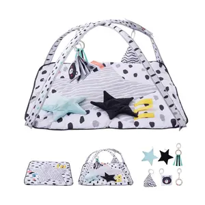 VEVOR Baby Play Gym Mat,  , Tummy Time Mat with 6 Sensory Toys, Baby Activity Mat with 2 Touch Balls & Soft Fabric for Sensory & Motor Skill Development, Baby Essential Gift for 0-18 Month Newborn Infant