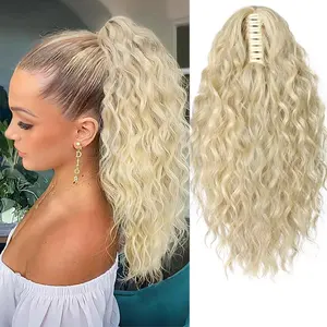 Clip-on Ponytail Wavy Hair Extension, Medium-Length Hair Clip-On Short Ponytail Extension, 18-Inch Voluminous Natural Synthetic Hairpiece, Synthetic Wig, Suitable for Daily Wear and Special Occasions, Ponytail Wig for Women