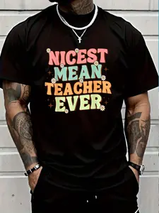 100% Cotton Humorous Teacher Vibes Funny Classroom Nicest Mean Teacher T-Shirt Women's Men's Graphic Tee Crew Neck summer vacation Tops