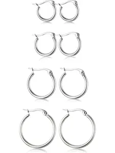 4 Pairs Stainless Steel Jewelry Hoop Earrings Set Cute Huggie Earrings for Women,10MM-20MM