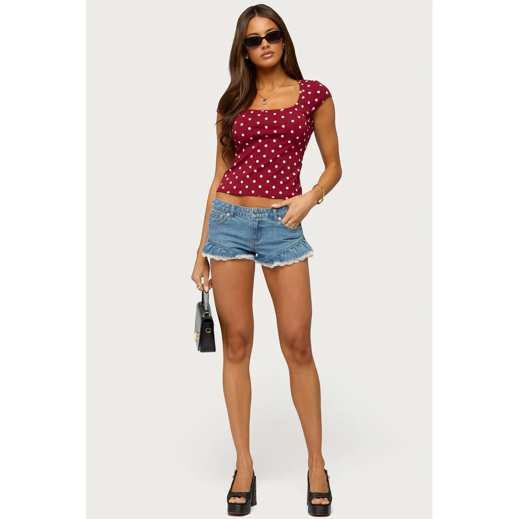 Roy Ruffle Lace Denim Micro Shorts Roy Ruffle Lace Denim Micro Shorts