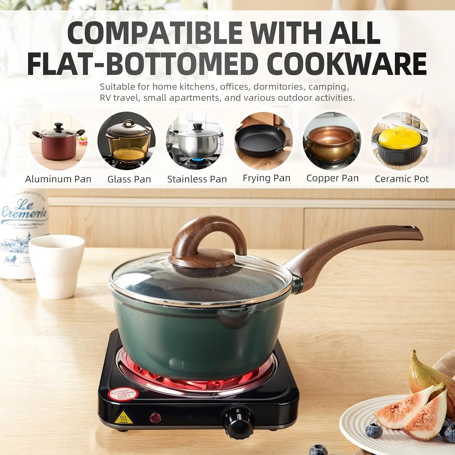 1000W Dual Burner Electric Hot Plate, 5-Level Adjustable Temperature Fast Heating Portable Stove, Compatible with All Cookware for Kitchen, Camping, RV & Home Use, Great Gift for Cooking Lovers