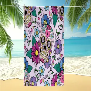 Sugar Skull Floral Beach Towel Oversized Sand Free Quick Dry Microfiber Absorbent for Beach Pool Travel Summer Vacation Women Teens Gift Home Decor Gift