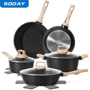 SODAY 12pcs Pots and Pans Set Non Stick Kitchen Cookware Sets Induction Cookware Nonstick Granite Cooking Set with Frying Pans, Saucepans, Kitchenware,stock up on specials,Valentines Day gifts