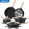 SODAY 12-Piece Non-Stick Cookware Set - Aluminium Core, Granite Coating, Induction Compatible, Thermal Heat-Safe Handles, Easy Cleaning, Safe & Healthy for Daily Use, Skillet Set, Saucepan, Kitchen Supplies, Frying, Thanksgiving, Black Friday,gift