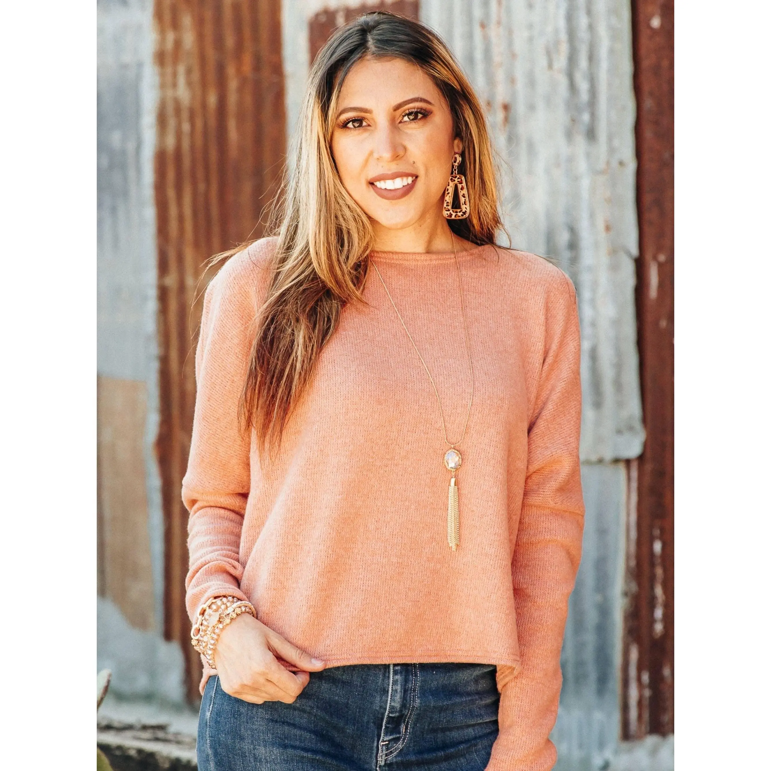 Never Looking Back Sweater in Salmon