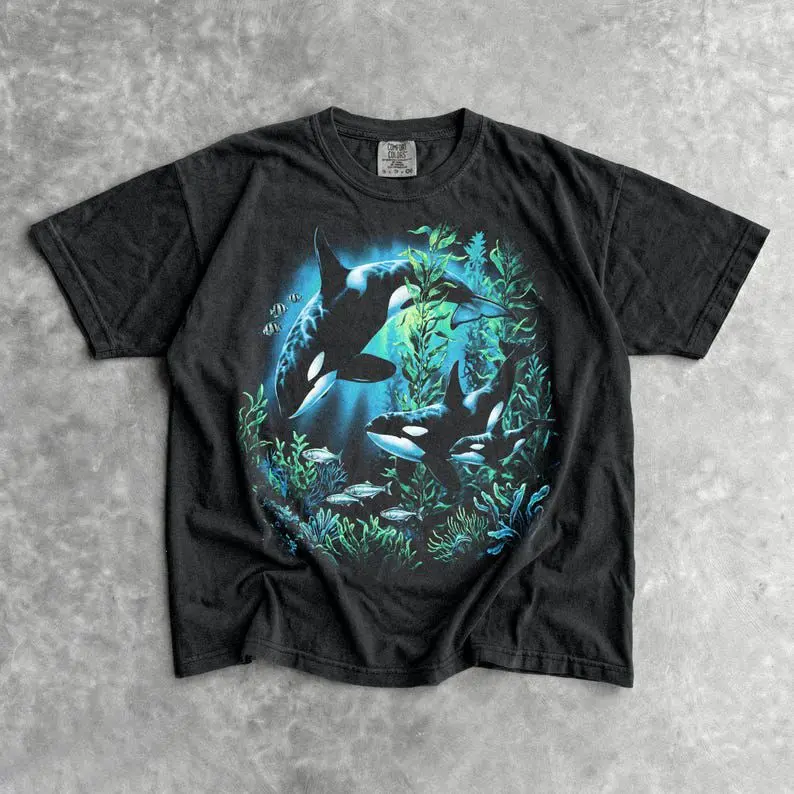 90s Orca T-Shirt - Men & Women's Unisex Graphic Tee - Vintage Killer Whale Shirt - Ocean Wildlife Shirt - Retro Aesthetic Sea Animals Top