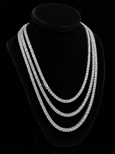 14K White Gold Plated Tennis Chain Iced Out CZ Necklace Brass Hip Hop Jewelry
