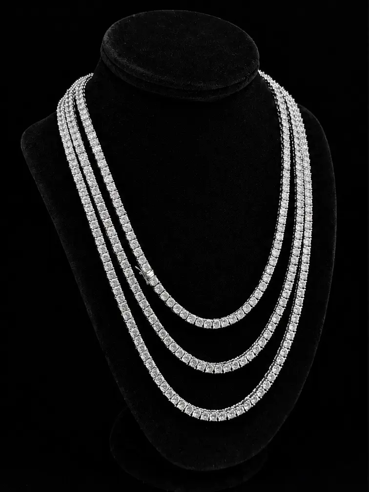 14K White Gold Plated Tennis Chain Iced Out CZ Necklace Brass Hip Hop Jewelry
