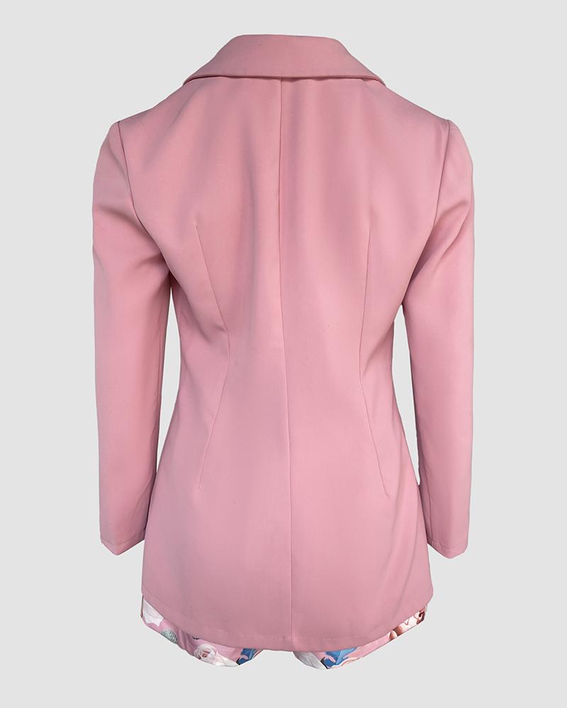 ChicMe 2026 Women's Long Sleeve Blazer & Floral Print Shorts Wedding Guest Set With Belt Wedding